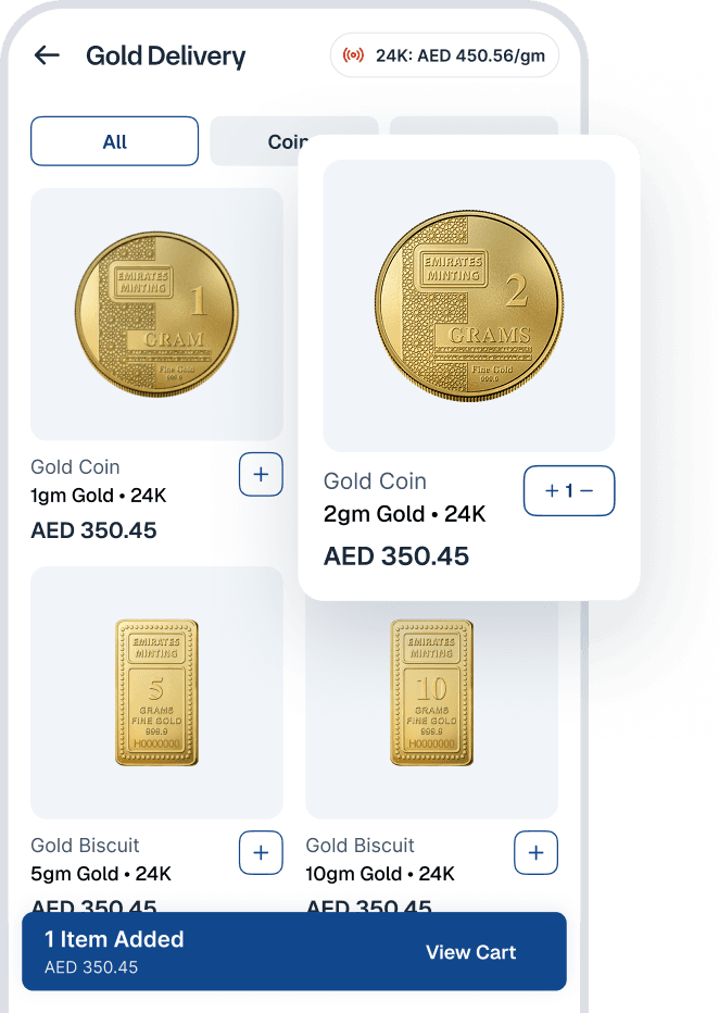 JustGold app catalog to pick a coin or bar